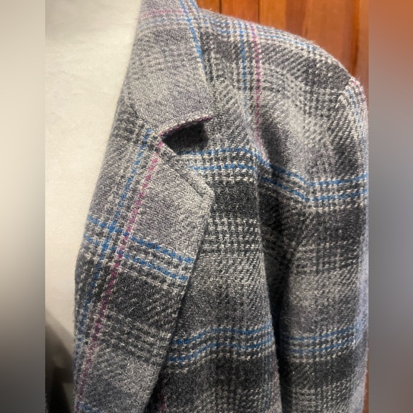 Vintage Pendleton Grey Plaid Wool Blazer 🩶 Jacket Blue Pink Highlights Size 16 - Picture 5 of 9